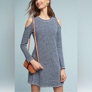 Anthropologie Sol Angeles PXXS Blue Textured Cold Shoulder Long Sleeve Dress